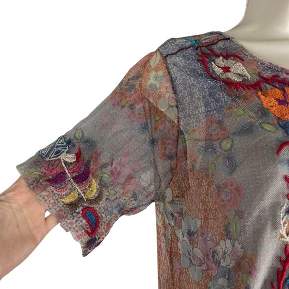 Johnny Was BIYA Kandence Tiered Mesh Dress Floral Embroidery Size M - Picture 6 of 11